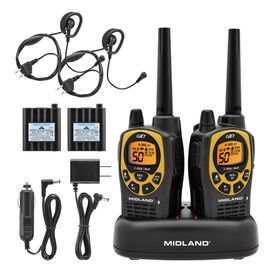 Midland GXT1030VP4 GMRS Two-Way Radio (50-Channel, Long Range, 142 Privacy Codes, SOS, NOAA, Rechargeable Nickel Battery, Black/Yellow, 2-Pack)