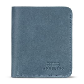 Otto Angelino Genuine Leather Ultra Slim Bifold Card Holder and Wallet - Unisex (Blue), blue, Casual