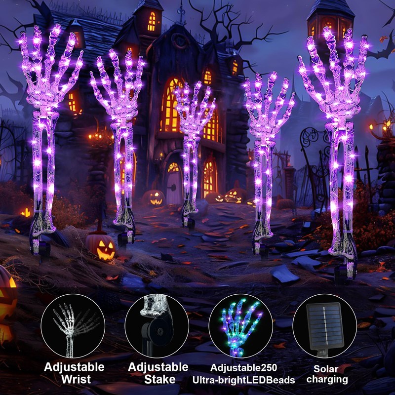 Zhaoray Solar Halloween Decorations,5Pack Skeleton Hands Halloween Pathway Lights -