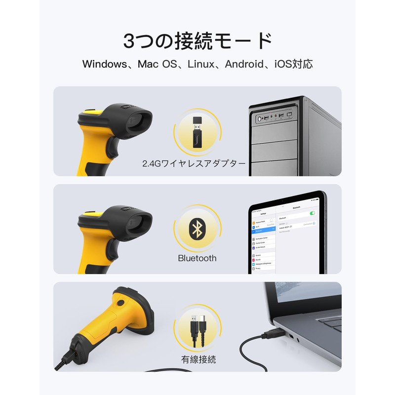 Inateck Barcode Reader 2.4GHz, 60m Working Distance, Extra Long 30