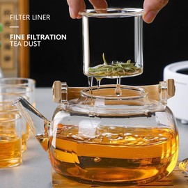 CUNHUY Glass Tea Pot Teapot for Stovetop Safe, Clear Teapot, Glass Tea Pot, Glass Tea Kettle, Glass Pot