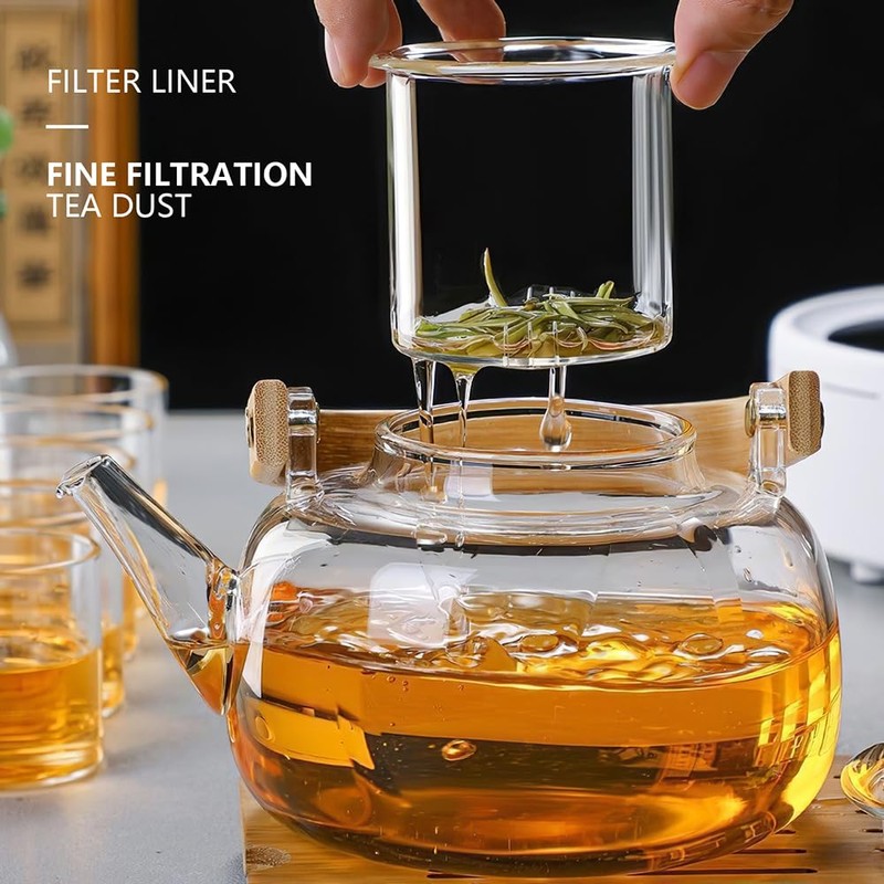 CUNHUY Glass Tea Pot Teapot for Stovetop Safe, Clear Teapot,