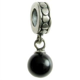 Queenberry Sterling Silver Mystic Black Austrian Elements Crystal Pearl European Style Dangle Bead Charm, (6mm)