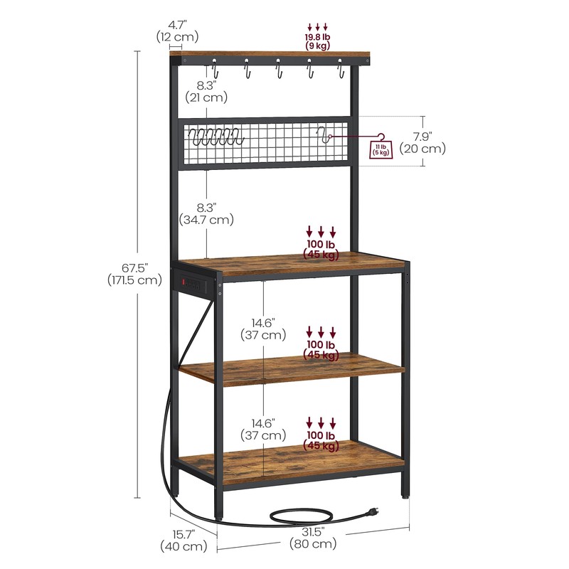 VASAGLE Bakers Rack with Charging Station, 31.5 Inches Coffee Bar