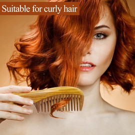 Wide Tooth Comb Wood, Wooden Comb Green Sandalwood Hair Comb Handmade Wood Comb for Men Women