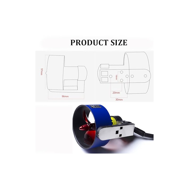 ApisQueen 12-24V 800W U5 Underwater Thruster,15.4Lbs Thrust Brushless Motor, Fresh