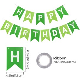 PatiCool Green Happy Birthday Banner,Greenery Theme Birthday Party,Happy Birthday Sign Bunting Banner,Happy Birthday Garland for Women Men Birthday Hanging Jungle Party Decorations Supplies