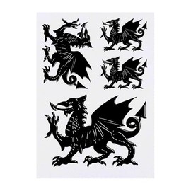 4 x 'Welsh Dragon' Temporary Tattoos - Water Resistant, Skin-Safe, Non-Toxic Transfers, Mixed Sizes (TO00080154)