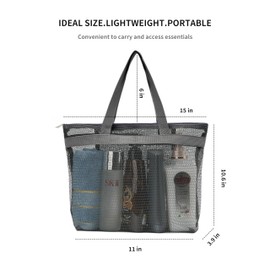 REDSINDA Portable Mesh Shower Caddy Tote Bag Hanging Toiletry Bag with Zipper for Travel, Bath, Gym, Beach, Camping, Swimming, Sunscreen, Dorm (Gray)