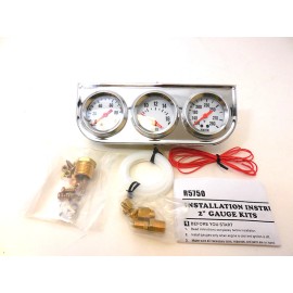 HRC 2'' Oil Pressure Voltage Meter Water Temp Triple Gauge Mechanical Chrome Bezel