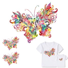 Butterfly Iron on Patches 3Pcs Colorful Animal Heat Transfer Stickers Decals for Women Girls Men Kids T-Shirt Jeans Backpacks Families Clothing Hat DIY Applique (Small and Big Parent Child)