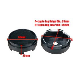 Modengzhe 66mm Wheel Rim Hub Center Covers Center Caps Replacement 63mm Lug to Lug (Black Base Black Top) - 4Pcs