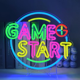 UExnkj-Y Game Start Neon Sign LED Game Neon Sign 14.5"x12.6" USB Led Sign Led Colorful Neon Light Up Signs for Bedroom Game Room Gaming Wall Party Gifts