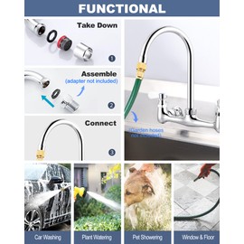 iVIGA Commercial Sink Faucet with 6” Gooseneck Swivel Spout, 8" Center Wall Mount Kitchen Faucet, Dual Handles Brass Utility Sink Faucet for Laundry Room Restaurant Compartment Sink, Polish Chrome