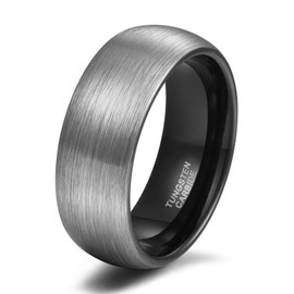 Titaniumcentral 6 mm 8 mm Women's and Men's Tungsten Ring Wedding Band Wedding Rings Brush Silver with Black Blue, Tungsten