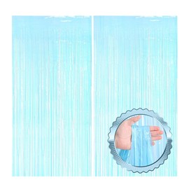 4 Pieces of White Fringe Curtain Party Decoration, Curtain Background Door Streamer Glitter Streamer Background, Photo Booth Background, Birthday, Wedding, Christmas Party Decoration (Blue)