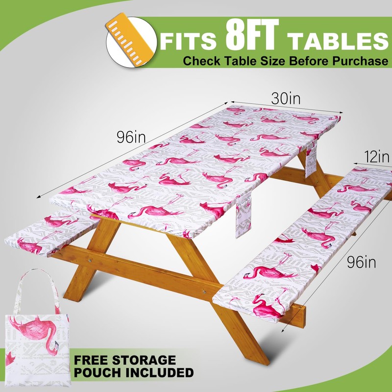 Picnic Table Cover with Bench Covers Vinyl Elastic Edges Fitted