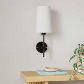 Battery Operated Wall Sconce Set of 2, Wireless Dimmable Battery Powered Wall Lamp with Remote Control, White Fabric Shade for Bedroom, Easy To Install, 3 Color Temp Bulb Included