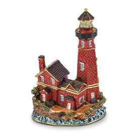 Diamond2Deal Bejeweled Beacon Red Brick Lighthouse Trinket Box Luxury