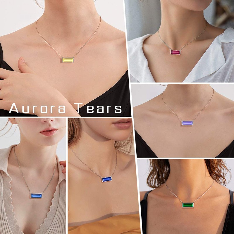 Aurora Tears Birthstone Necklace Jewellery Set, Square Birthstone Pendant for