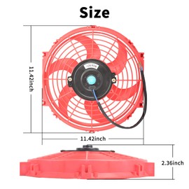 FGJQEFG 10 Inch Universal Slim Fan Push Pull Electric Radiator 12V 80W High Performance Cooling Fan Mount Kit Red 2 Pcs