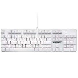 Merdia - Teclado mecánico para juegos de PC de tamaño completo intercambiable en caliente, 104 teclas, teclado mecánico para computadora con cable blanco con interruptor azul, 104 teclas, diseño de EE