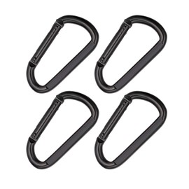 Carabiner Clip Black Spring Snap Hook Heavy Duty D Shape Quick Link Buckle 3 Inch M8x80mm 4pcs for Gym Equipment Hammock Punching Bags Swing Chairs Camping Hiking