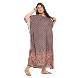 Gypsie Blu Kaftan Dress For Women Plus Size Swim Cover Ups Rayon Turkish Caftan Maxi House Dresses Loungewear For Ladies (Dark Brown)