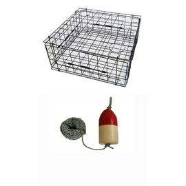 KUFA 28" Vinyl Coated Crab Trap 1/4" X 100' Lead Rope and 6"X14" Red/White Float Combo