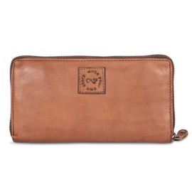 Cas8 Women's Washed Leather Purse with Practical Change and Card Slots, Distressed Look Wallet with Zip, Cognac, Cognac, Casual