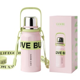 GOOM Water Bottle, Thermal Bottle, 30.4 fl oz (900 ml), Large Capacity, Thermos Flask, Includes Tea Strainer, Includes Strap, One Touch, Insulated, Stainless Steel Bottle, Vacuum Insulated,