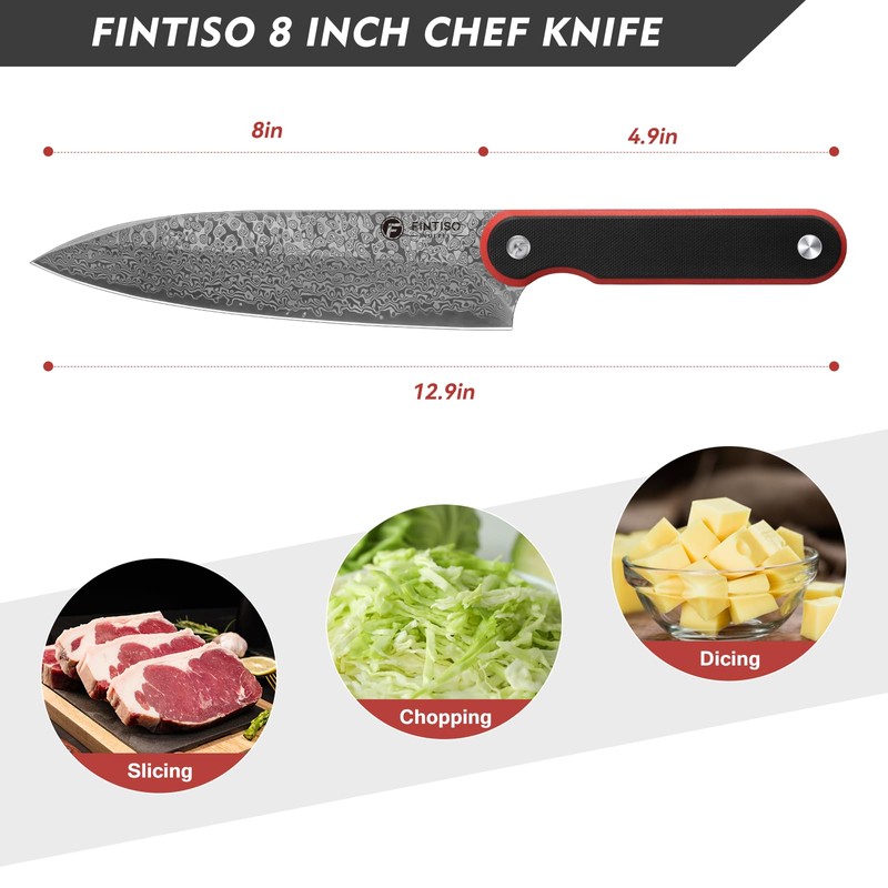 FINTISO Chef Knife 8 Inch, Professional 67-Layer Damascus Stainless Steel