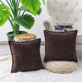 CaliTime Throw Pillow Covers Decorative 20 X 20 Inches Pack of 2 Cotton Thread Stitching Edges Solid Dyed Soft Chenille Cushion Cases for Couch Sofa Bed Living Room Farmhouse Coffee
