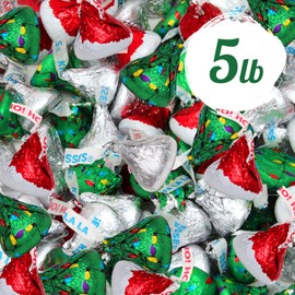Kisses Christmas Mix 5LB – Santa Hat & Christmas Tree Chocolate Kisses, Individually Wrapped Holiday Candy in Red, Green & Silver Foil – Bulk Treats for Christmas Parties & Stocking Stuffers (5LB)