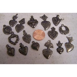 Milagro Lot - 50 All Hearts Mexican Milagros, Aged Gray Color