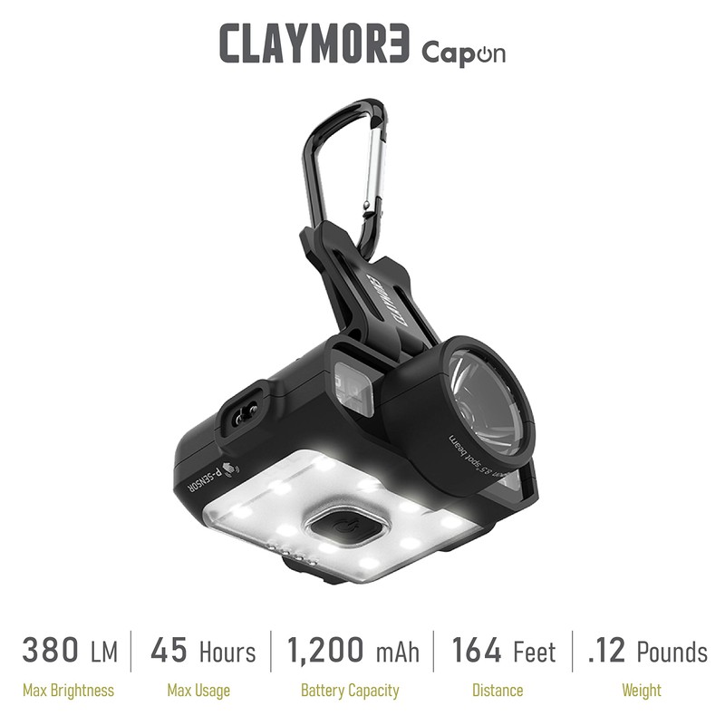 Claymore Capon 120D (Black) - Rechargeable Cap Light with Motion
