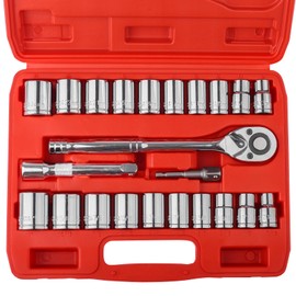 Egofine 1/2" Drive Socket Set, 23 Piece Standard SAE (7/16 to 1 inch) and Metric (13-19, 21, 22, 24mm) 6 Point, with Quick Release Ratchet, Extension Bars, Drive Drill Adapter