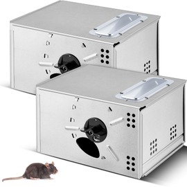 Qualirey 2 Pieces Mousetrap with Clear Lid Multiple Catch Mouse Trap Metal Mouse Trap Box for Indoor Outdoor and Other Scenes, Silver, 9.25 x 7.2 x 5.39 Inch