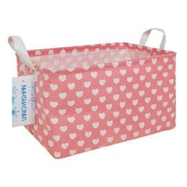 LANGYASHAN Rectangular Storage Bin Collapse Canvas Fabric Cartoon Storage Basket with Handles for Organizing Home Kitchen Boys and Girls Toys Office Closet Shelf Baskets (Rec pink heart)