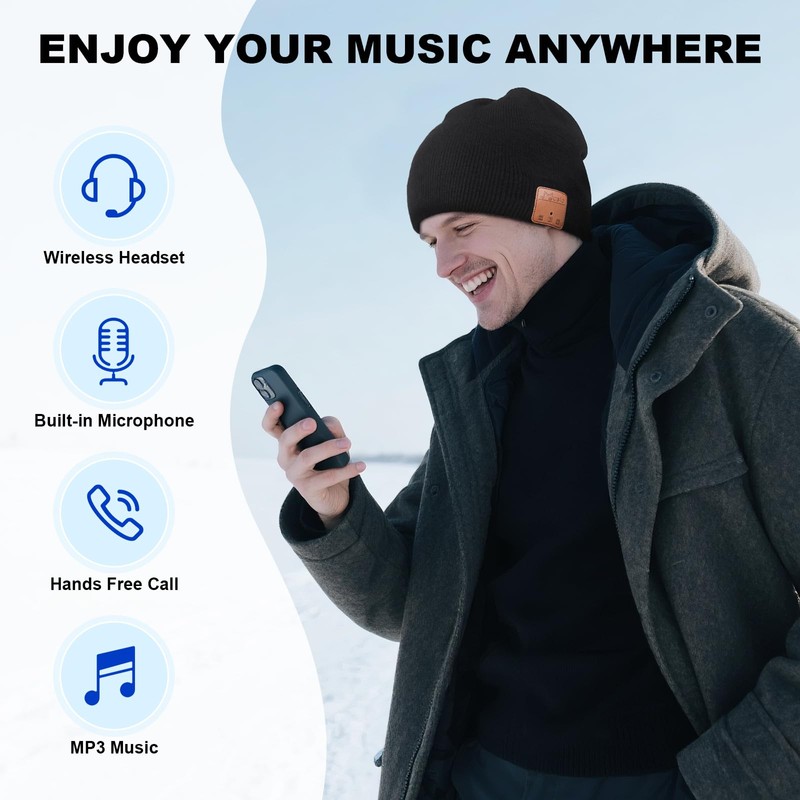 Rotibox Wireless Bluetooth Beanie Hat with Headphone Headset Music Audio