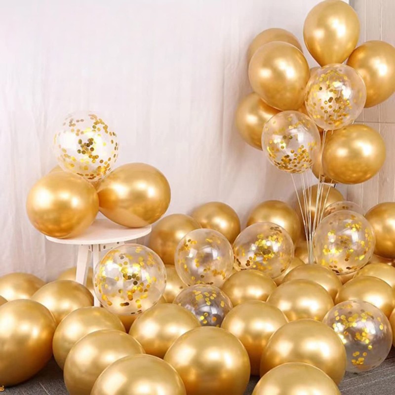 50pcs Gold Metallic Confetti Balloons 12 inch Helium Chrome Balloons