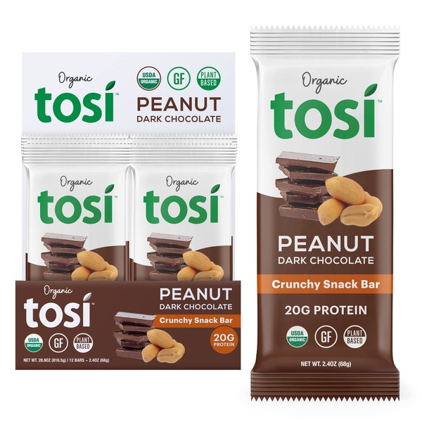 Tosi Tosi Dark Chocolate Peanut Protein Bars, Plant Based with