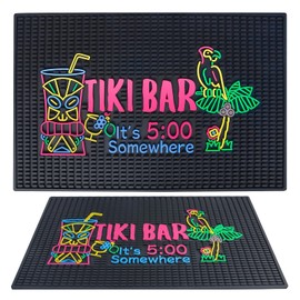 Tiki Bar Mat for Countertop 22" x 14" Large Thick Rubber Bar Mats It's 5 O'Clock Somewhere Sign Unique Design Hawaiian Luau Party Decorations Drying Mat for Bartending Tiki Decor Kitchen