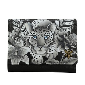 Anuschka Hand-Painted Genuine Leather Women's RFID Blocking Small Flap French Wallet - Cleopatra's Leopard
