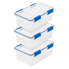 IRIS IRIS USA WeatherPro 16 Qt Storage Bins with Lids, 3 Pack, BPA-Free Plastic Gasket Box with Tight Latch and Seal, Stackable Nestable Tote Tub - Clear/Blue