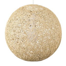 Modern Medium Cream Lattice Wicker Rattan Globe Ball Style Ceiling Pendant Light Lampshade