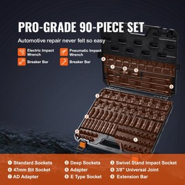 VEVOR Drive Impact Socket Set,  SAE 1/4"-3/4" and Metric 6-19mm, 6 Point Cr-Mo Alloy Steel for Auto Repair, Includes Extension Bars Universal Joint Adapter Lock Storage Case Tool Box:_23 Pieces