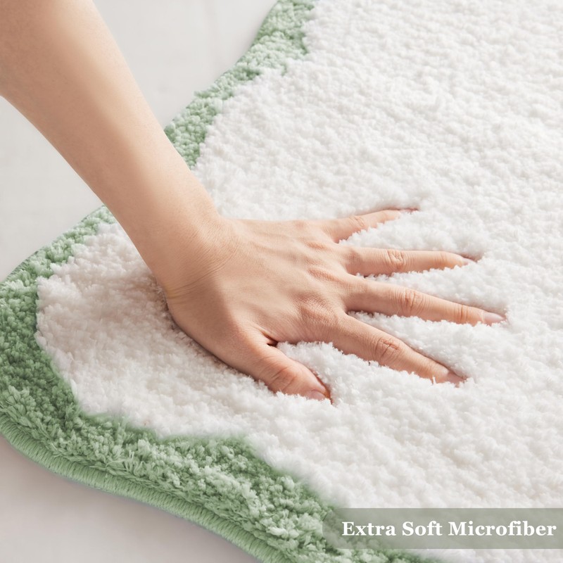 Ohocut Luxury Microfiber Bathroom Rugs, White Bath Rug with Sage