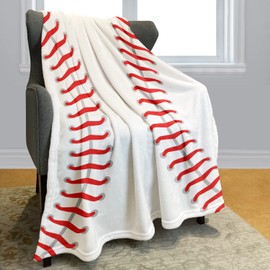 YISUMEI Baseball Texture Blanket, Warm and Lightweight Red Stitch Sports Pattern Throw, Four Seasons Universal for Adults Men Boys, 60x80 Inches