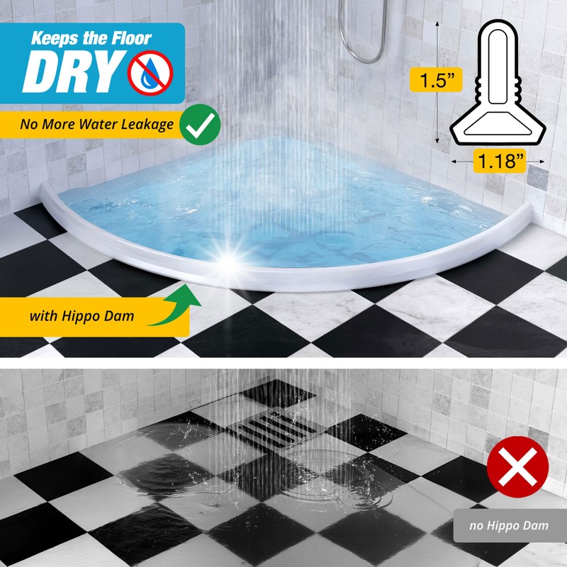 39" White Shower Threshold Water Dam Barrier, 1.5" Tall Water
